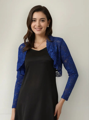 Bolero Corto Mujer Cárdigan Encaje Floral Manga Larga