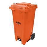 Bote De Basura 120 L Con Ruedas Y Pedal Color Naranja