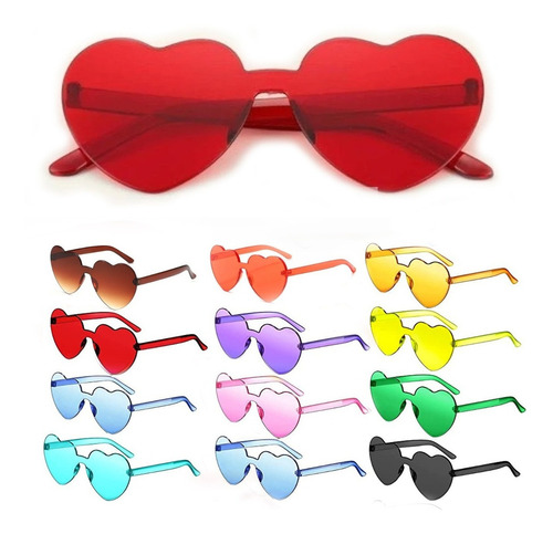 ¡ Gafas Fashion Party De Corazón Sol Rimless Moda Colores !! Color De La Lente Rojo Color De La Varilla Multicolor Color Del Armazón Multicolor