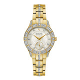 Reloj Bulova 98l283 Mujer Cristal Color De La Malla Dorado Color Del Bisel Dorado Color Del Fondo Blanco