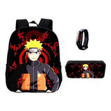 Kit Mochila Escolar Naruto Bolsa + Estojo + Relógio