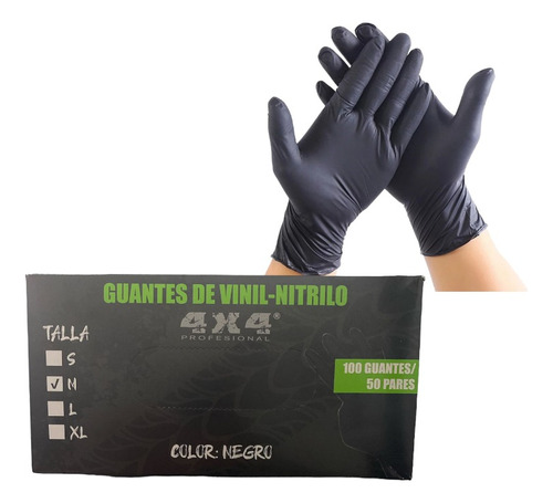 Guantes De Nitrilo Color Negro, Paquete De 100 4x4