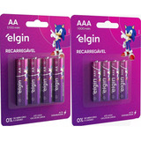 Kit 4 Pilhas Recar. Elgin Aaa 1000mah + 4 Pilhas Aa 2700mah 