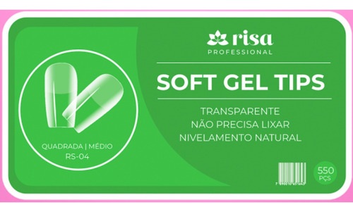Risa Soft Gel Tips Quadrada Medio 550 Cor Transparente