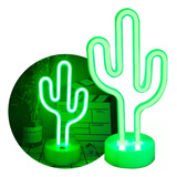 Lampara Velador Neon Luz Led Forma Cactus Con Base Color De La Estructura Blanco