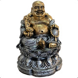 Estátua Buda Chinês Flor De Lótus Sorridente Fortuna 24cm