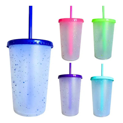 40 Vasos Reutilizable 16 Oz + 40 Tapas + 40 Popotes Color Multicolor | Meses sin interés