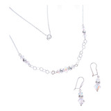 Conjunto Collar Pendientes Swarovski Rombo Plata 925