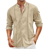 Camisa Casual De Algodón Y Lino De Botones Para Hombres