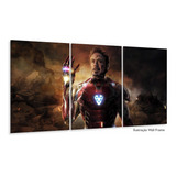 Quadro Homem De Ferro Para Quarto 120x60 3 Peças Mosaico