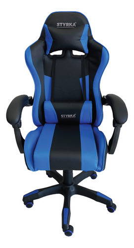 Silla Gamer Ergonómica Reclinable Súper Cómoda - Styrka Color Azul Material Del Tapizado Cuero Sintético