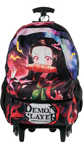 Mochila Demon Slayer Nezuko Escolar Infantil Com Rodinhas