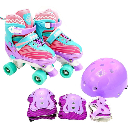 Patins 4 Rodas Quad Infantil Ajustável Kit Proteção Violeta