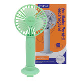 Ventilador De Mão Portátil C/ Suporte Celular 3 Velocidades Cor Da Estrutura Verde Cor Das Pás Verde Diâmetro 20   Material Das Pás Plástico 110v/220v