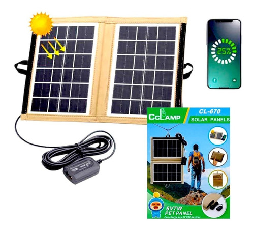 Panel Solar Portátil Ligero Para Bolso Con Usb 6v 7w