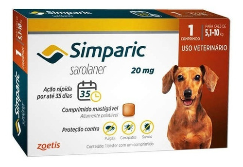 Simparic Elimina Carrapato/sarna/pulga P/cachorros 5 A 10kg