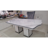 Mesa Comedor 180x90 Mármol Blanco Bego Base  Columnas 