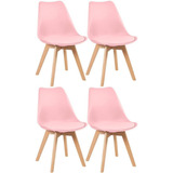 4 Cadeiras Estofada Leda Base Madeira Eames Cozinha Cores Estrutura Da Cadeira Rosa-claro