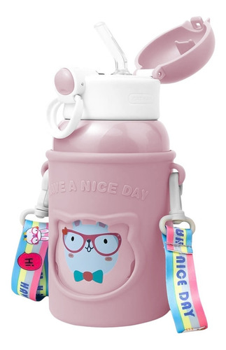Vaso Bebe Botella Infantil + Popote Agua Kawaii Antiderrame