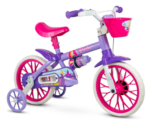 Bicicleta C/ Garrafinha Feminina Idade 2 A 5 Anos Violet