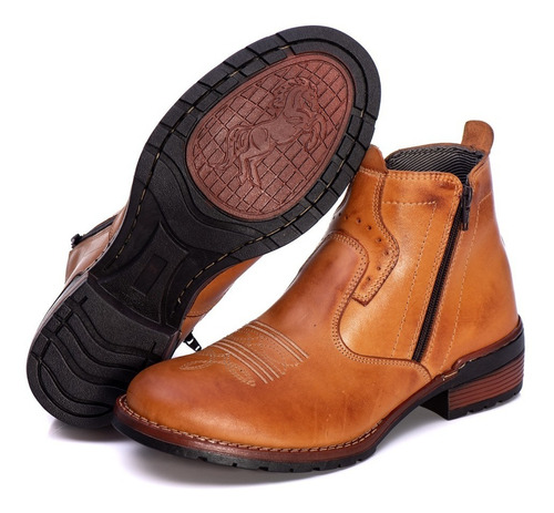 Bota Couro Botina Com Ziper Estilo Country Cavalgada 112