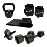 Kit Fitness - Caneleira 5kg+halter 04kg+colchonete+roda+ket