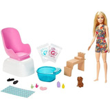 Barbie Rubia Mani Pedi Spa Set Con Perrito Y Accesorios