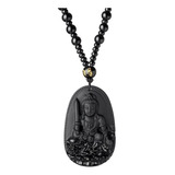 Collar Amitabha Obsidiana Negra, Amuleto Buda De La Suerte