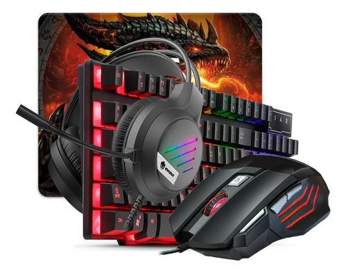 Combo Gamer Periféricos Teclado Mouse Rgb Mouse Pad Headset