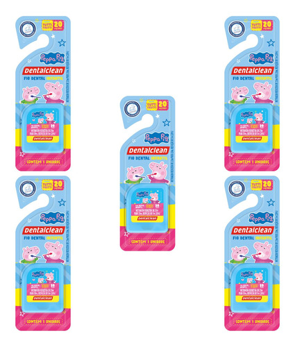 5 Fio Dental Infantil - Peppa Pig - 25m - Azul - Dentalclean