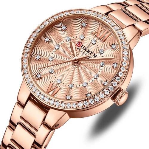 Curren Acero Reloj Elegante Dama Moda Mujer Cristal Diamante