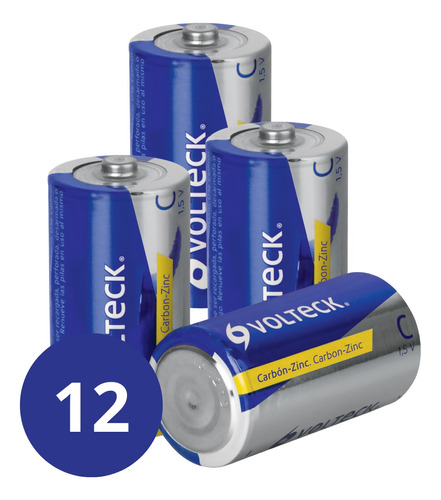 Blíster Con 12 Pilas Baterias Zinc-carbón Tamaño C, Volteck