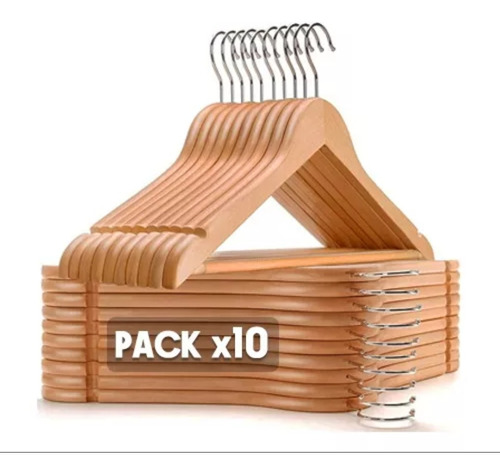 Perchas Madera Pack X 10 Unidad 