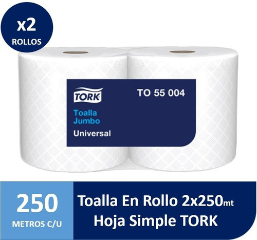 Toalla En Rollo Jumbo Tork Universal 2 Rollos De 250 Metros