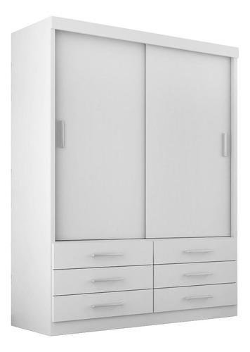 Guarda Roupa Solteiro Capri 2 Portas Correr 6 Gav Cor Branco