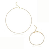 Colar Chocker Pulseira Riviera Zircônia Cristal Folheado 18k