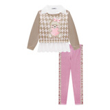 Conjunto Infantil Inverno Calça Rosa E Moletom Ursinha Kukiê