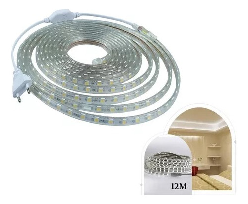 Fita Mangueira Led 5050 Branco Frio 220v 12m + Adaptador