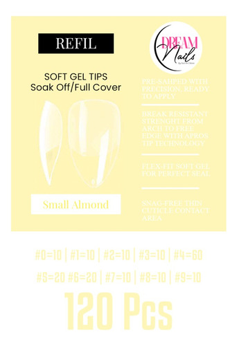 Bolsa De Tips Soft Gel (120pcs) - Small Almond - Dream Nails