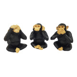 Trio De Macacos Sábios Cego Surdo E Mudo Decorativo Resina 