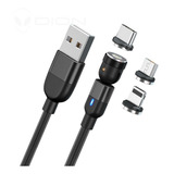 Cable 3 En 1 Micro Usb Tipo C Iprouct Carga Rápida 2m Magnet Color Negro