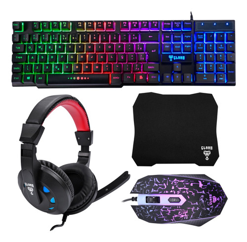 Combo Acessóri Teclado Mouse Mousepad E Headset Jungle Clanm