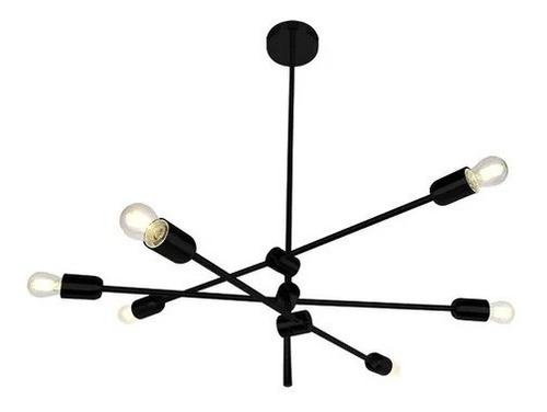 Araña Plafón Nórdico Industrial Spa Negro 6 Luces Apto Led F