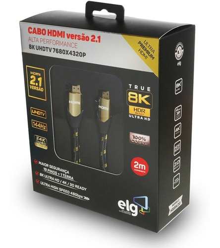 Cabo Hdmi 2.1 8k Ultra High Speed 2 Metros ELG Original + Nf