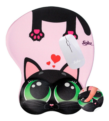 Tapete Raton Gato Perro Anime Pad 3d Gel Ortopedico Grande Color Black Kitty