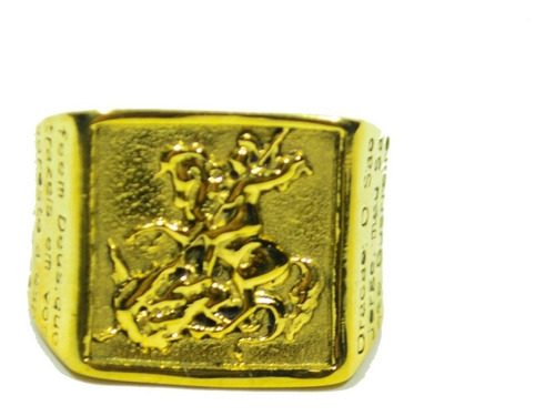 Anel Masculino De São Jorge Com Oração Banhado A Ouro 18k.