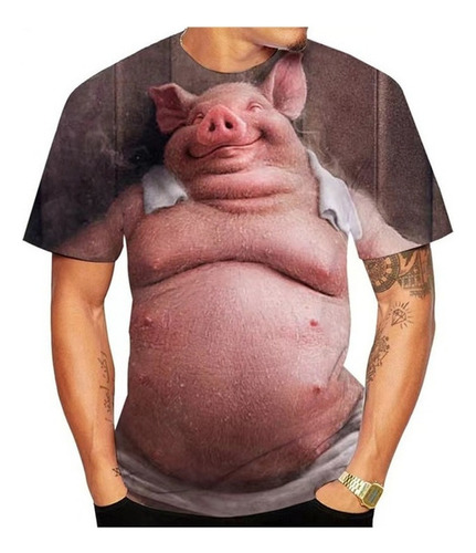 Asz Novedad 3d Impresión Cuello Redondo Camiseta Cerdo