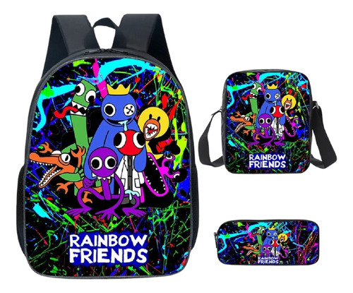 Kit 3 Pçs Mochila Escolar Roblox Rainbow Friends, Lancheira