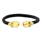 Pulsera Brazalete Acero Inoxidable Color Oro Cráneos Hombre