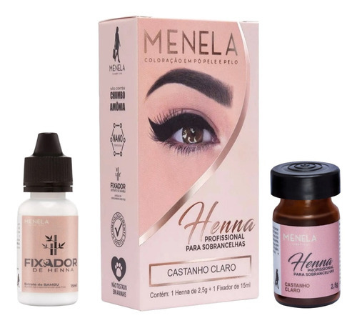 Kit Henna Menela Sobrancelha Profissional Com Fixador 15ml Cor Castanho Claro